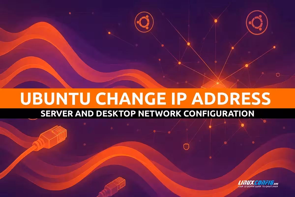 Abstract Ubuntu networking visualization with orange and purple gradient waves, interconnected glowing nodes and network pathways