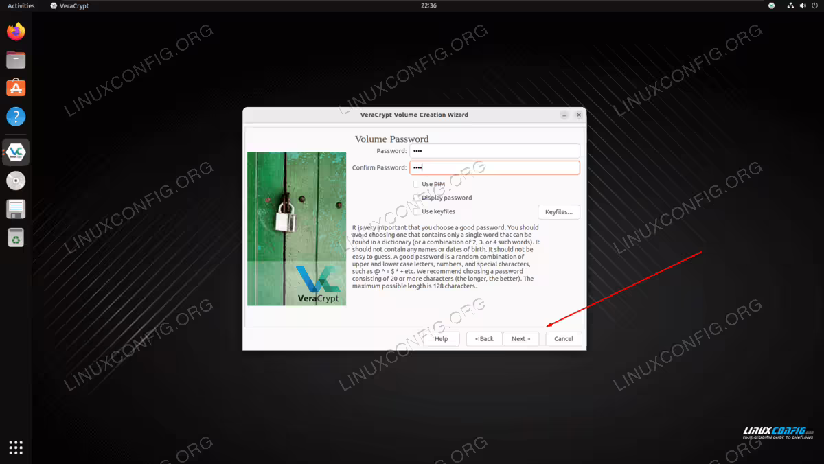Choose encryption password for your VeraCrypt volume