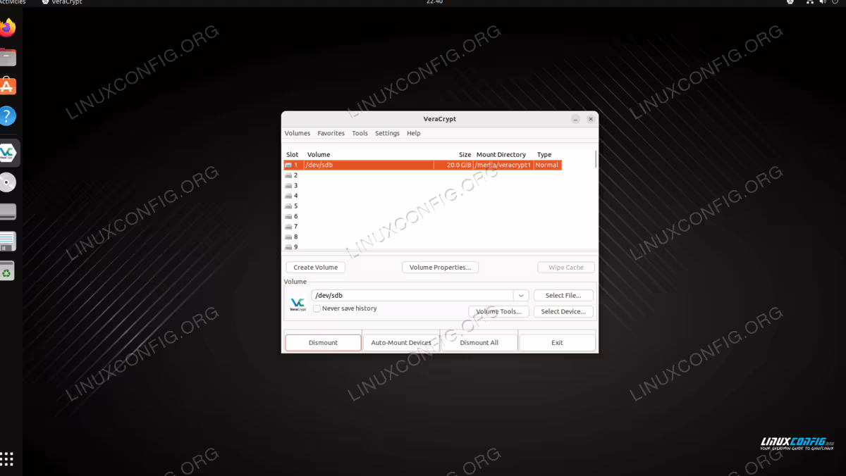 Our VeraCrypt encrypted disk is now mounted and accessible