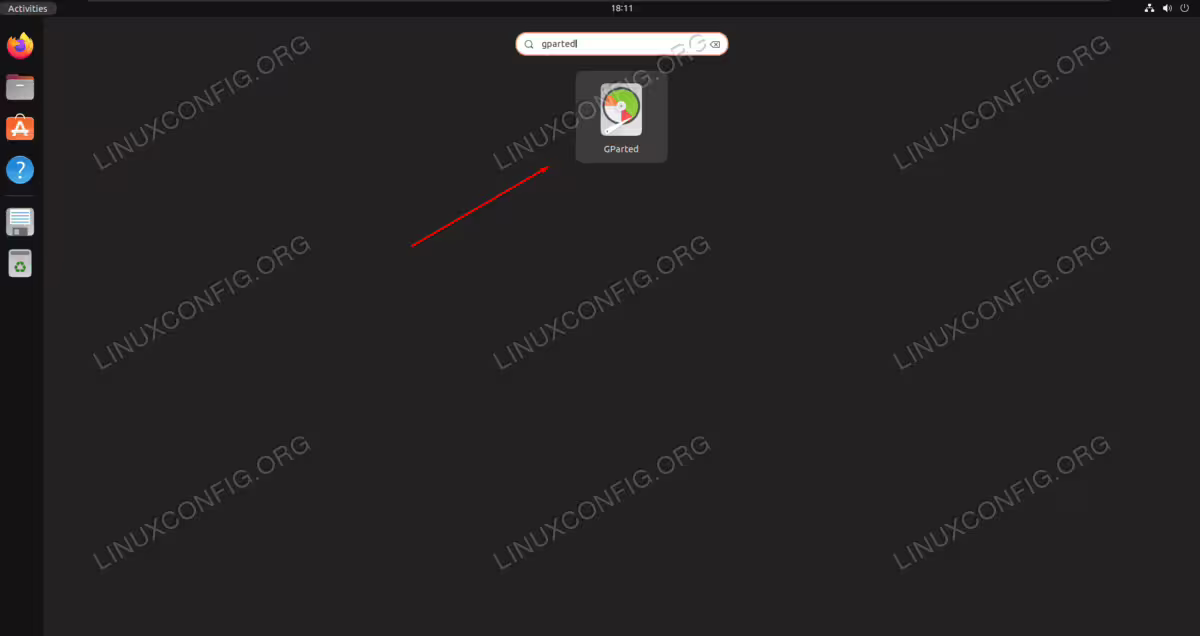 Search for and open the gparted app