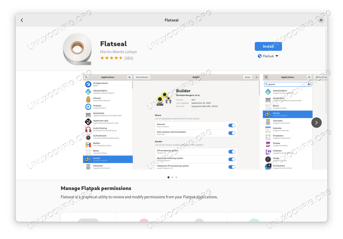 Installing Flatseal with GNOME Software