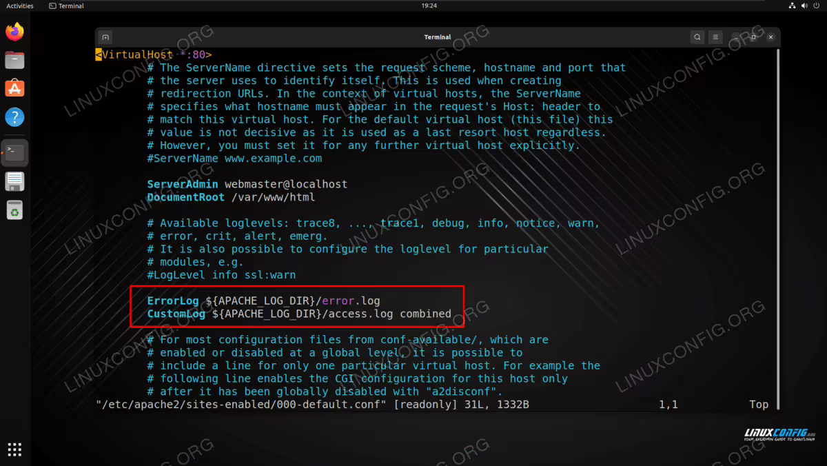 Apache default Log configuration on Ubuntu Linux server