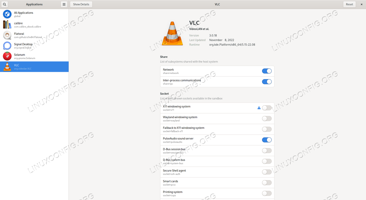 A warning sing appears on settings changed by the user