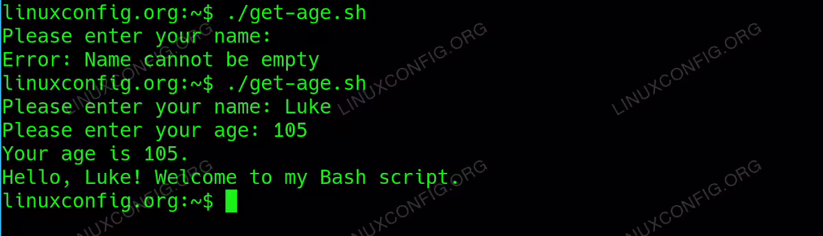 Running get use info bash script