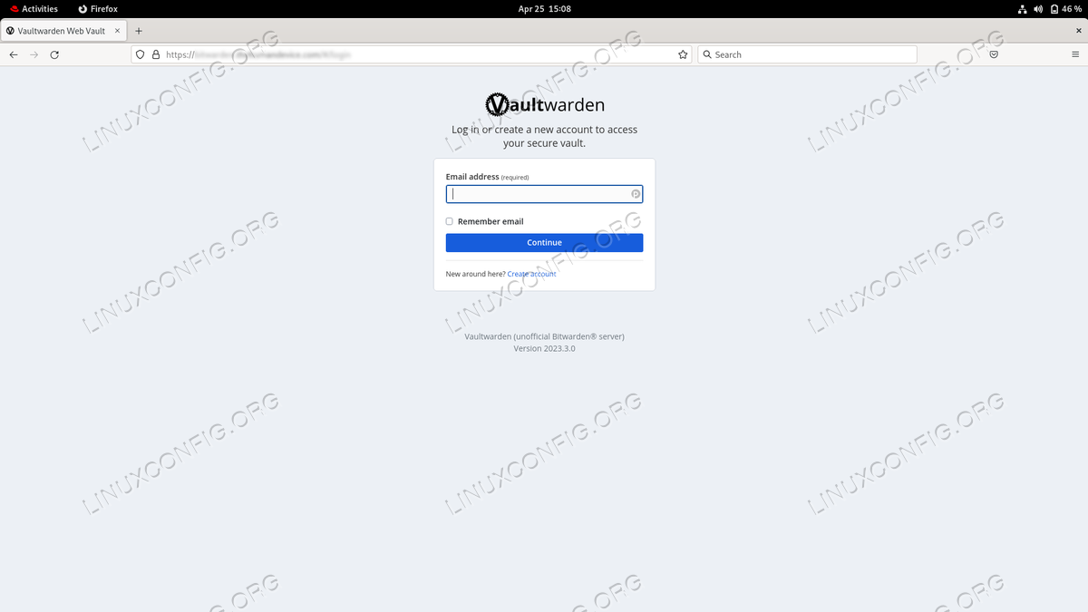 Vaultwarden login page