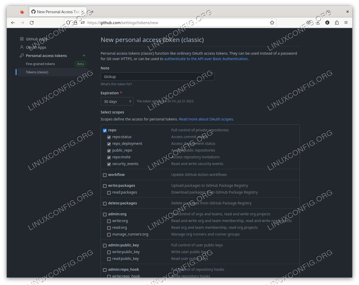Creating a personal token with "repo" privileges on Github