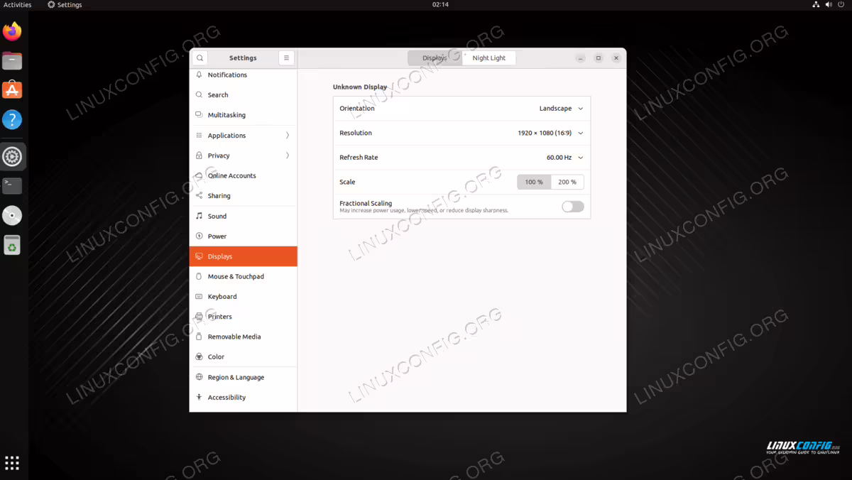 Listing displays via GUI settings