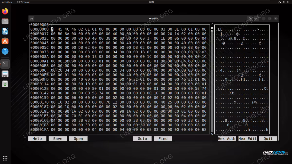 Using the hexcurse hex editor on Linux