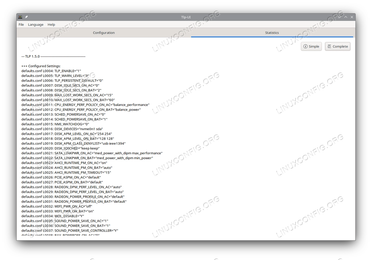 Tlpui shows the output of the tlp-stat command