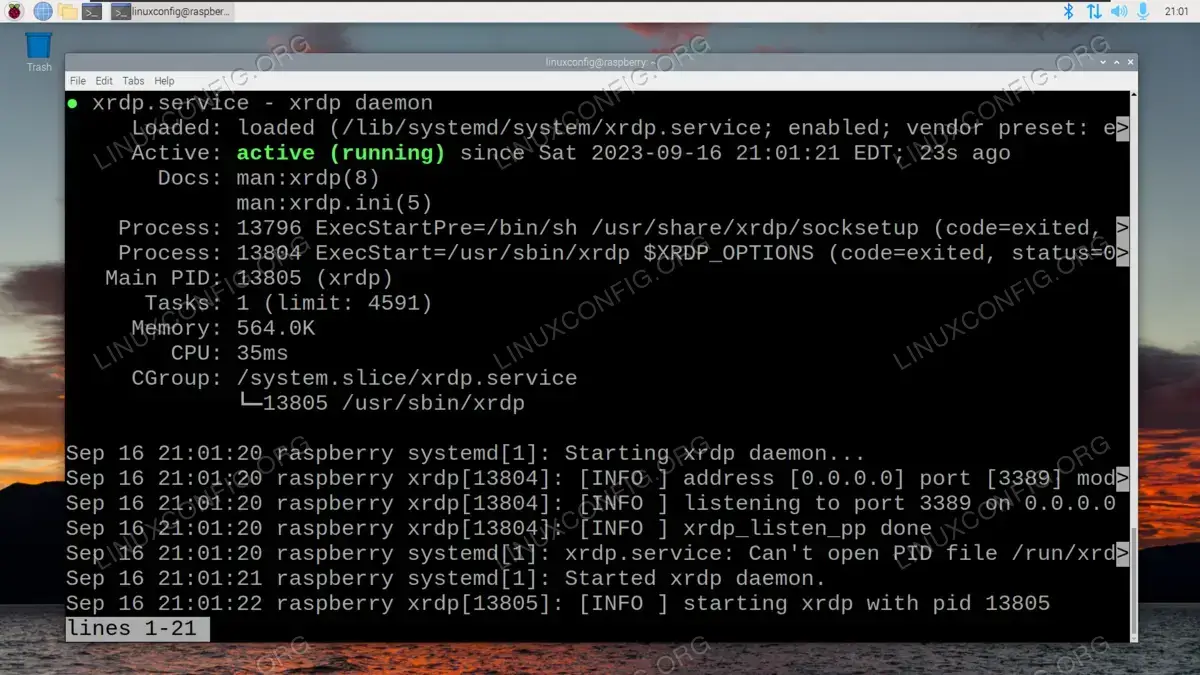 Verifying the current status of the xrdp server on Raspberry Pi