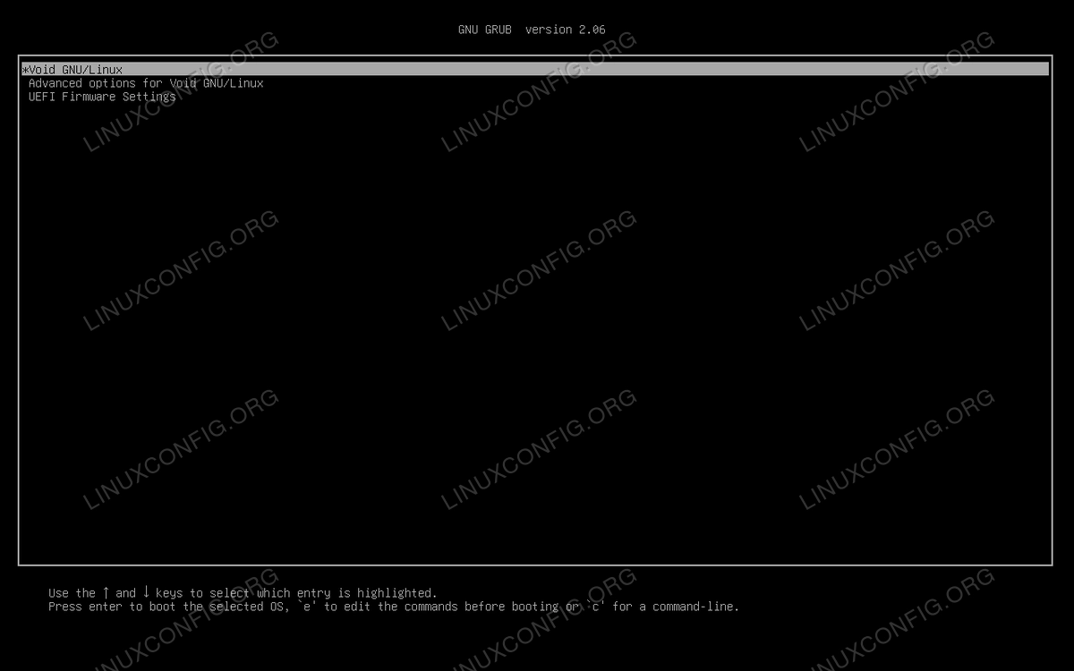 void linux grub menu