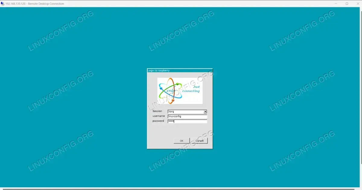 Use your account credentials to complete the login process for xrdp