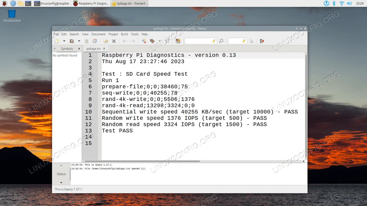 Viewing the details of the SD card read and write test