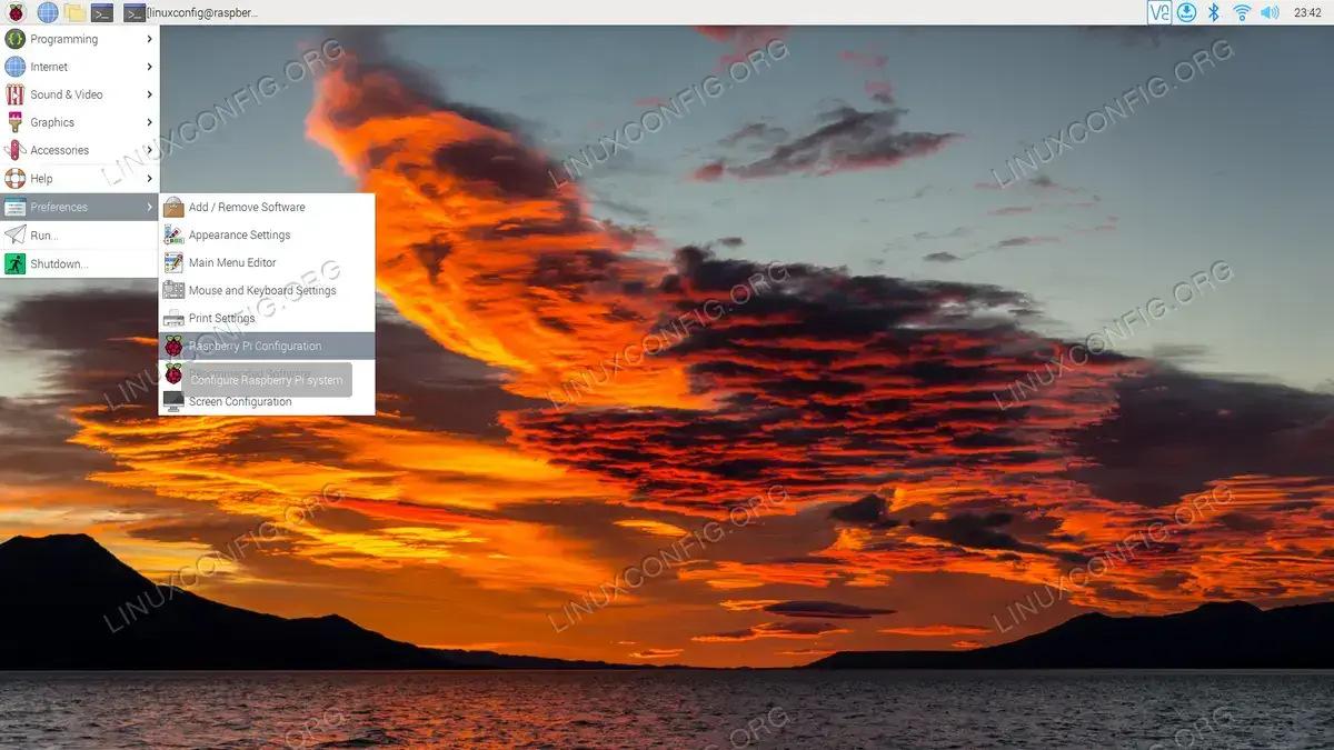 Selecting Raspberry Pi Configuration out of the desktop's Preferences menu