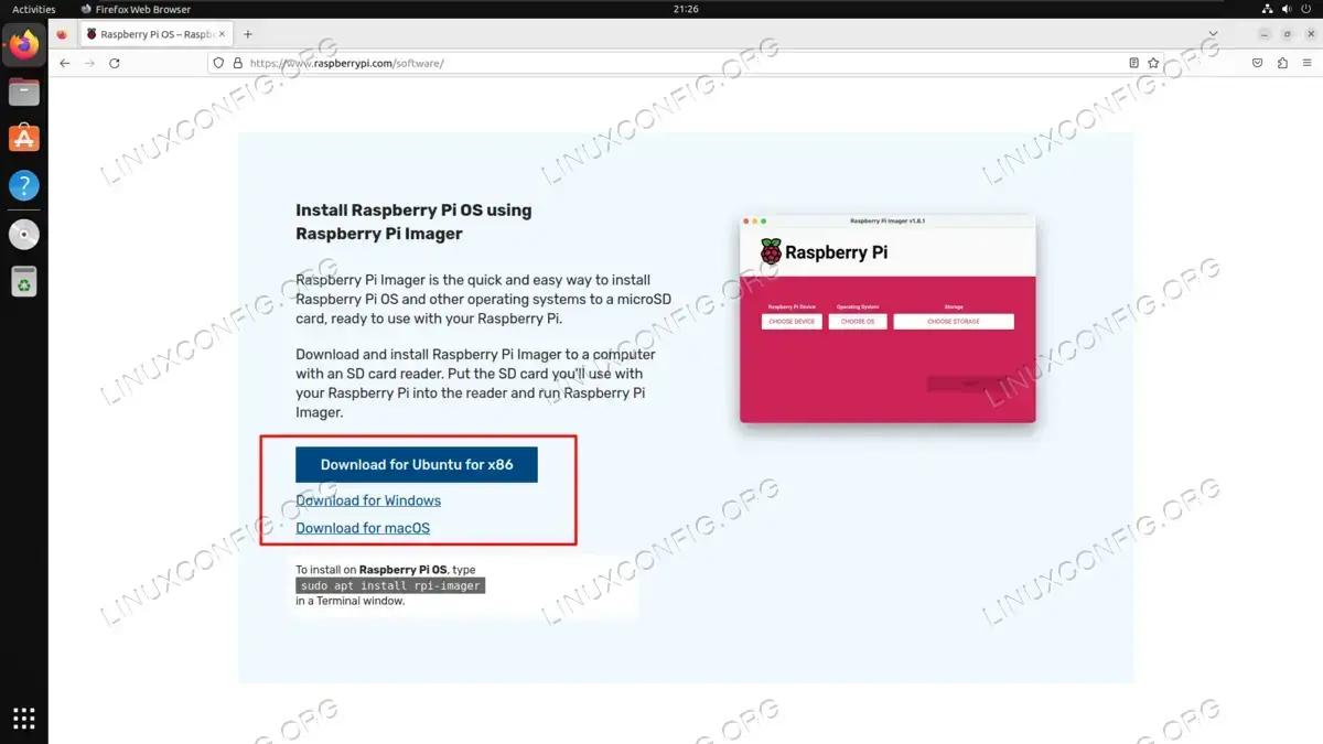 Downloading the Raspberry Pi OS imaging tool