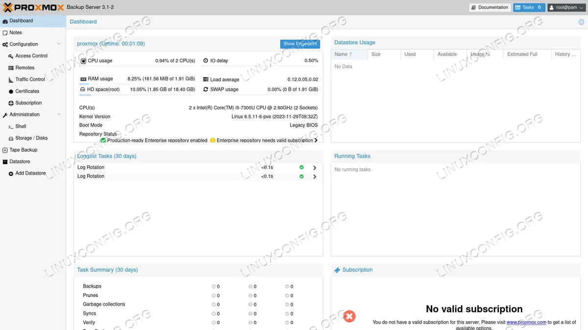 proxmox backup server dashboard