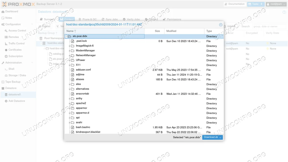 the files included in the backup