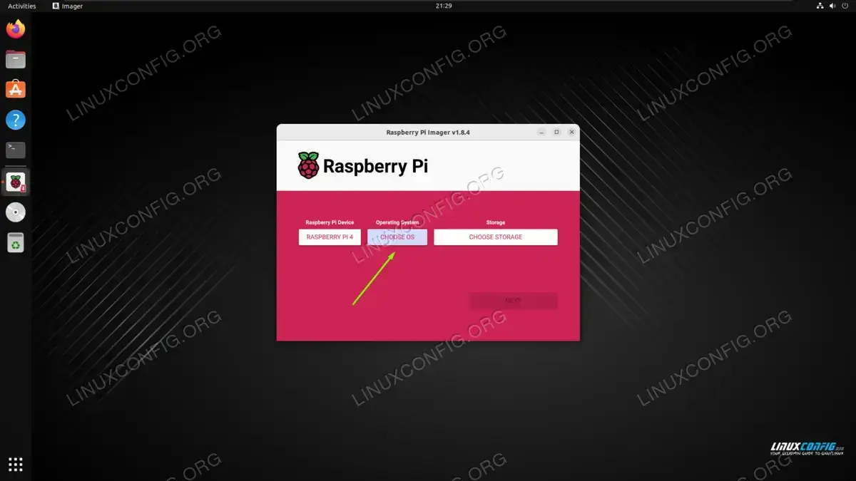 Click on Choose OS to look for the PINN option