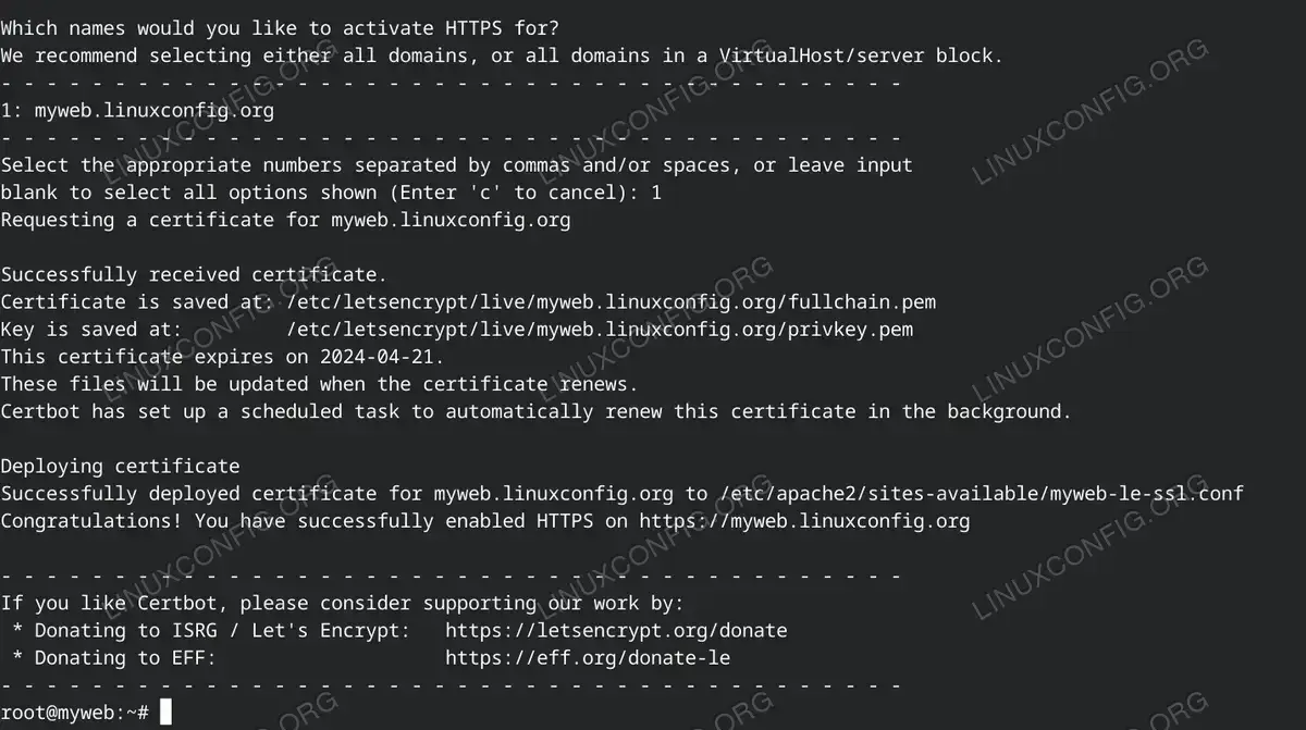 SSL certificate for our Apache web-server website has been create and deployed