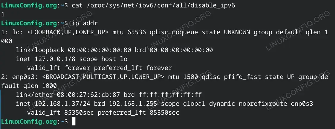 Verifying that IPv6 is Disabled