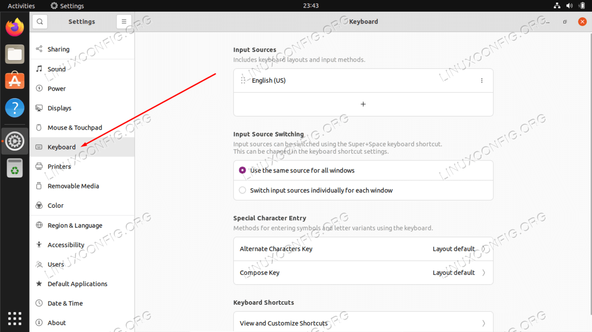 Select Keyboard tab on the left side pane