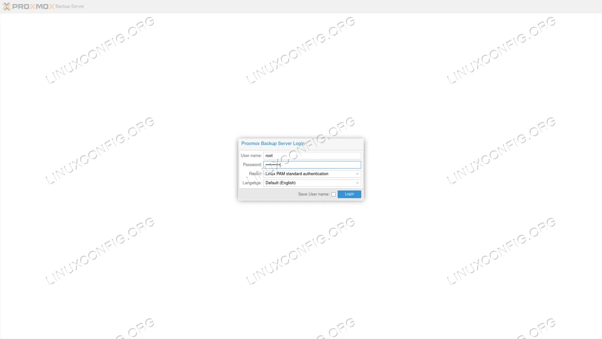proxmox backup server login page