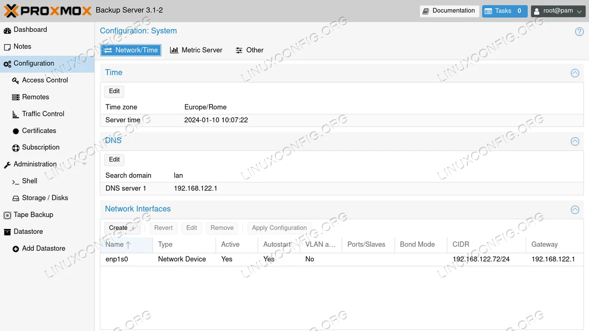 proxmox backup server: network and timezone management