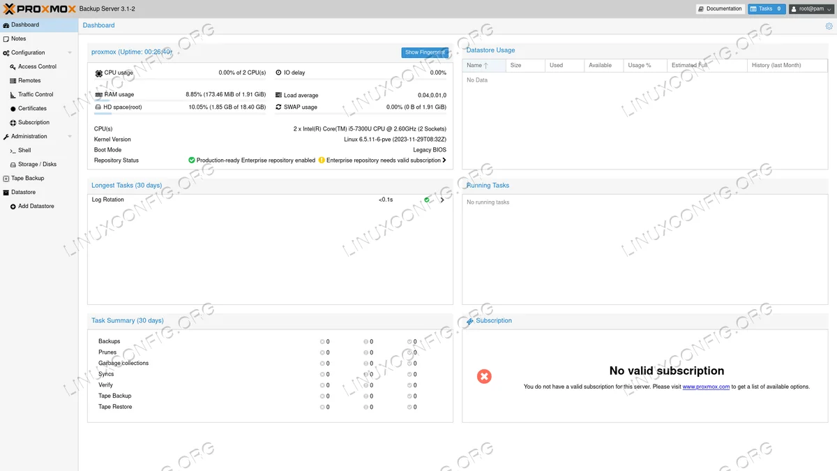 proxmox backup server dashboard