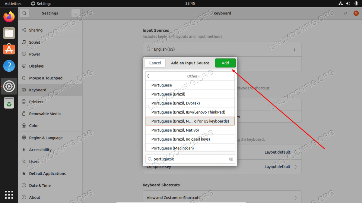 Highlight the desired language and click add