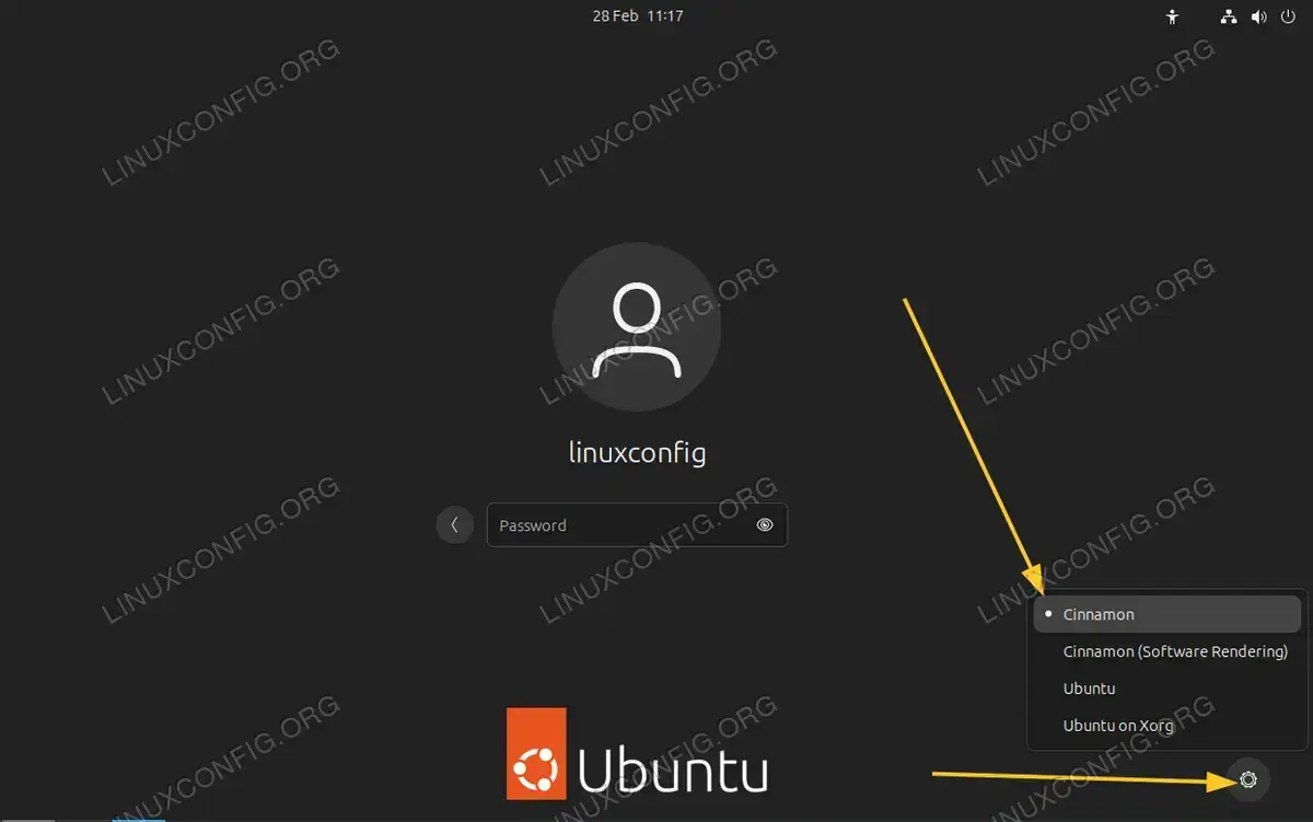 Select Cinnamon as the Default Desktop on the Login Screen