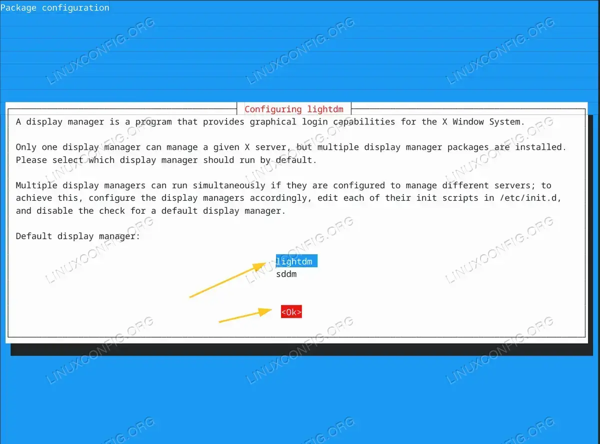 choose LightDM as your default desktop manager