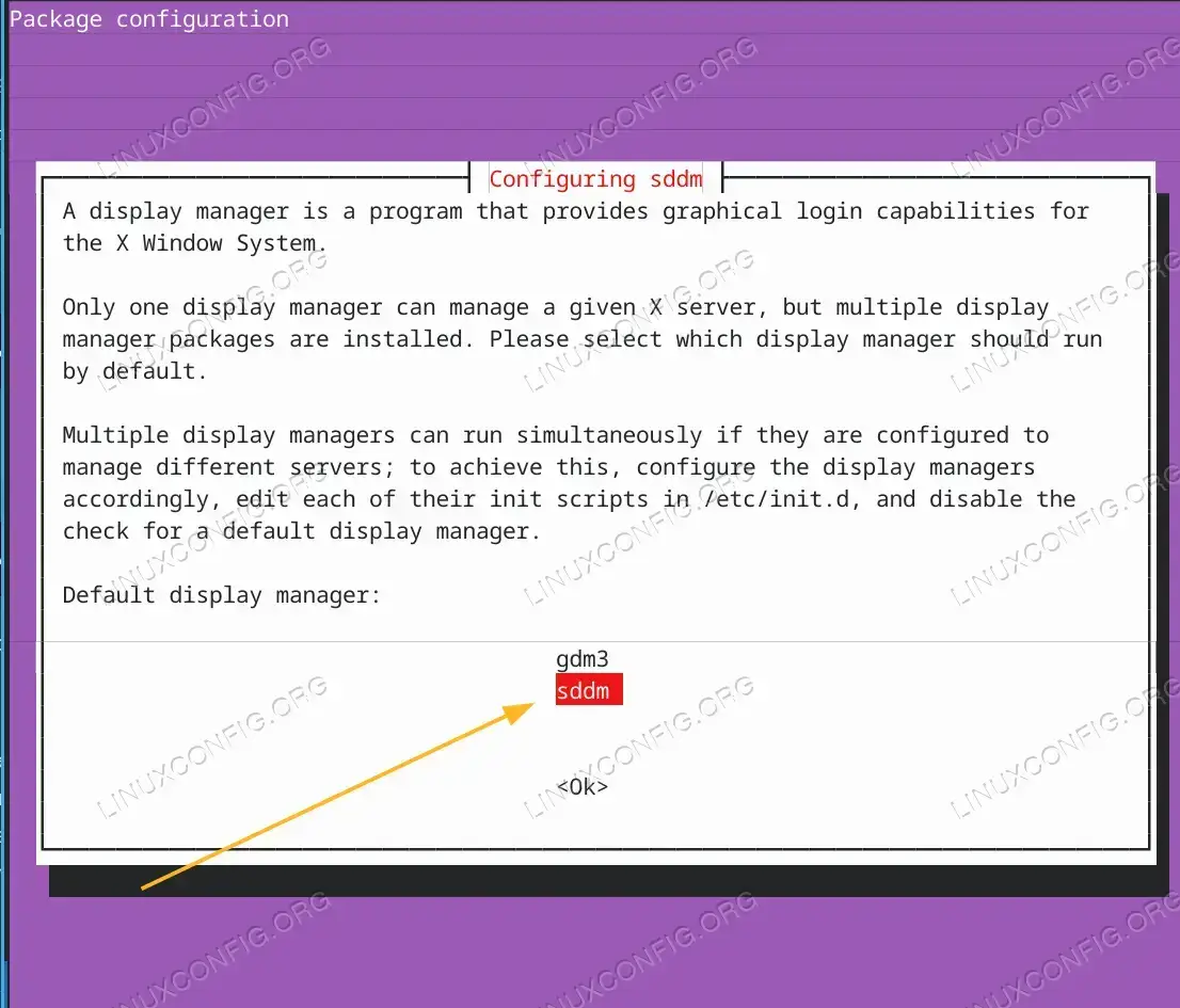 Choose 'sddm' - The Simple Desktop Display Manager (SDDM)