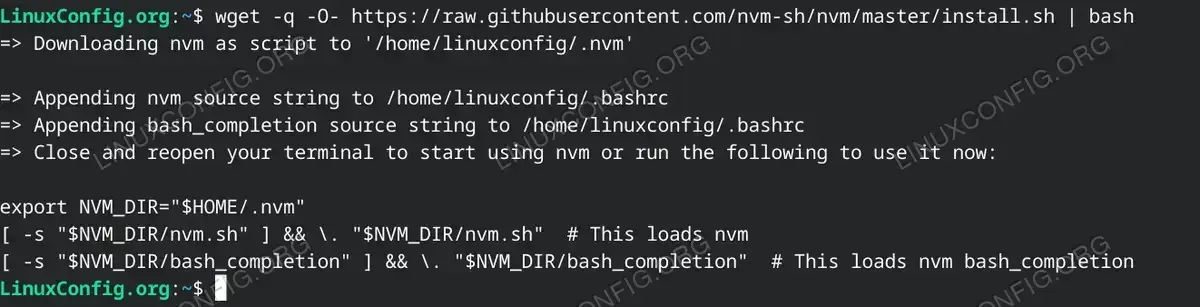 Download and run the installation script for NVM