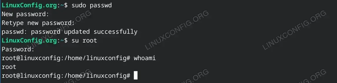 Set root password on Ubuntu 24.04 command line procedure