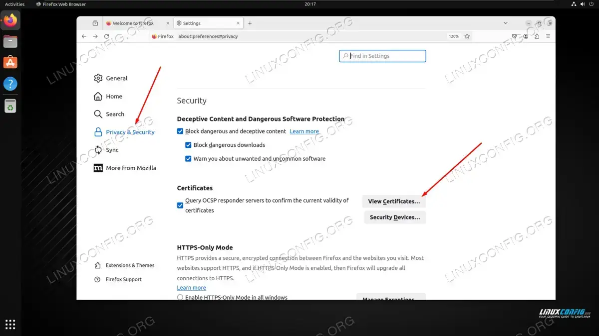 Click on view certificates in the Firefox security settings