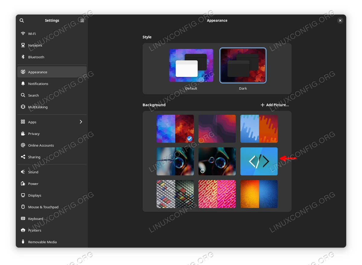 our dynamic wallpaper displayed in GNOME appearance panel
