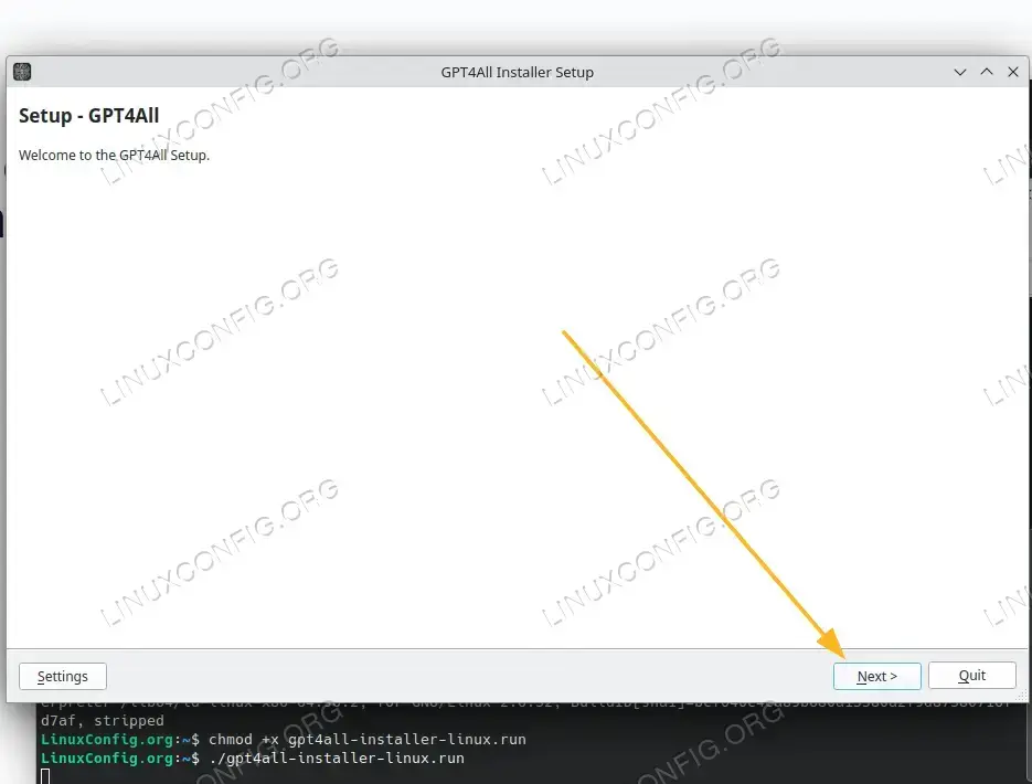 GPT4ALL starting installation wizard