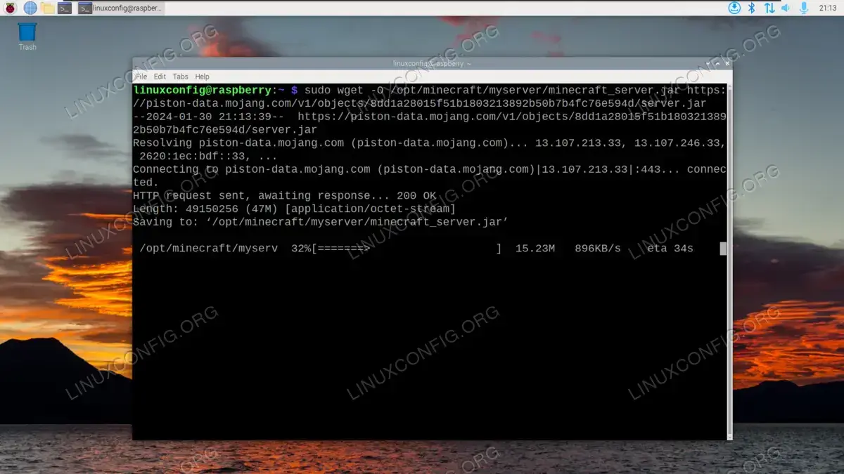 Use wget to download the server java file
