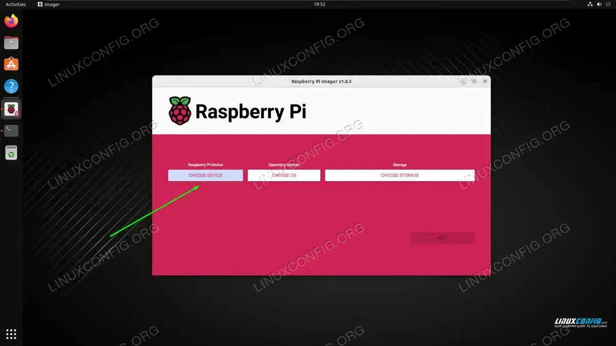 Raspberry Pi imaging tool menu