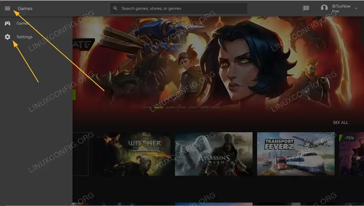 Go to GeForce NOW settings