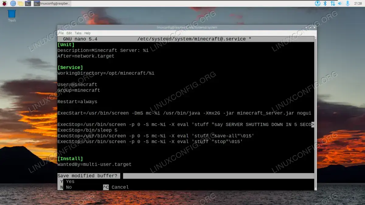systemd startup script for Minecraft on Raspberry Pi