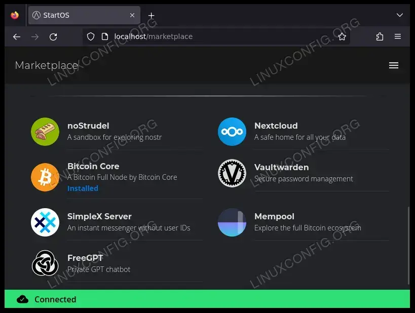 Searching for services to install on StartOS