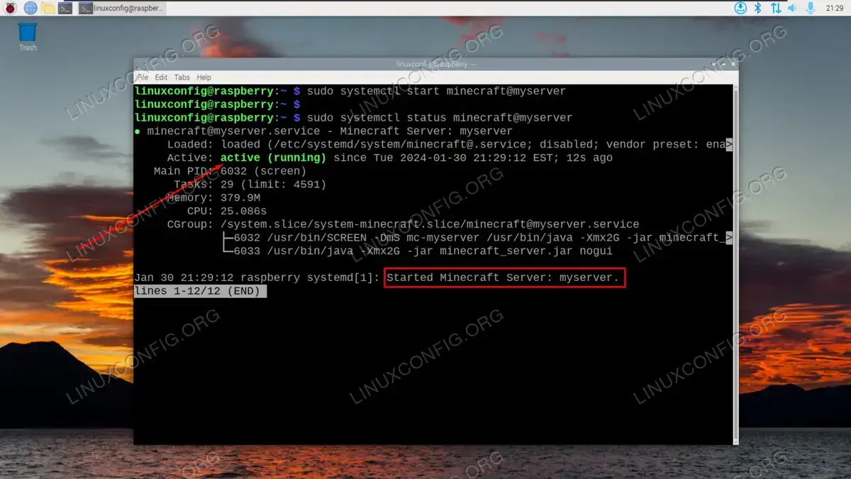 Checking the status of the Raspberry Pi Minecraft server