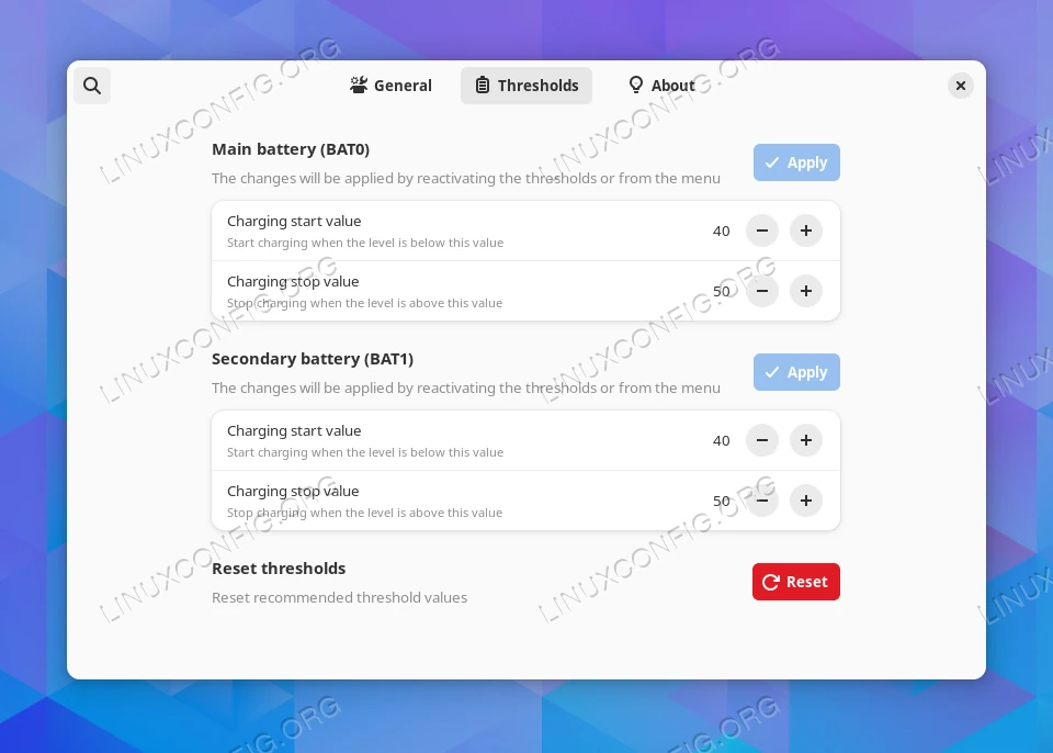 thinkpad battery threshold extension settings