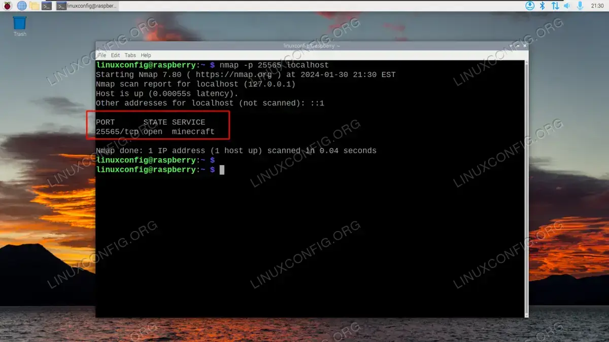 nmap shows that Minecraft is listening on port 25565
