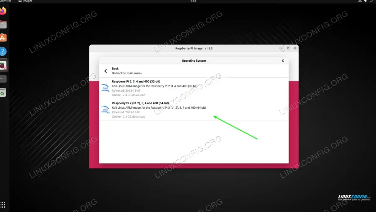 Choose which Kali Linux OS image you wish to install