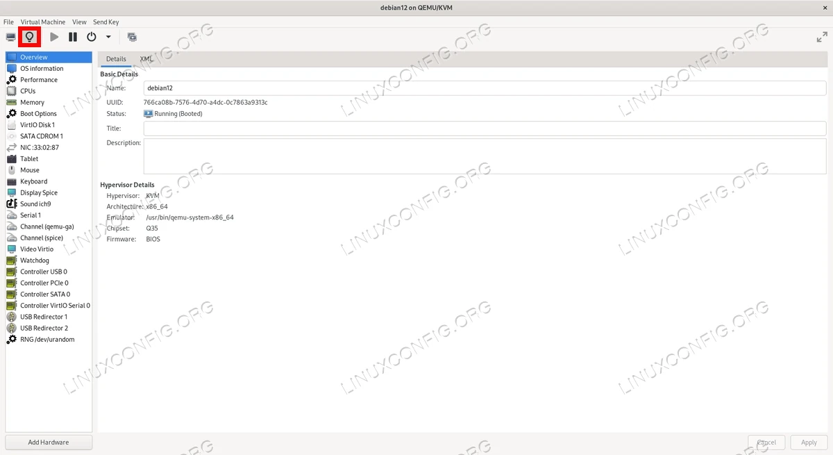 QEMU/KVM virtual machine details