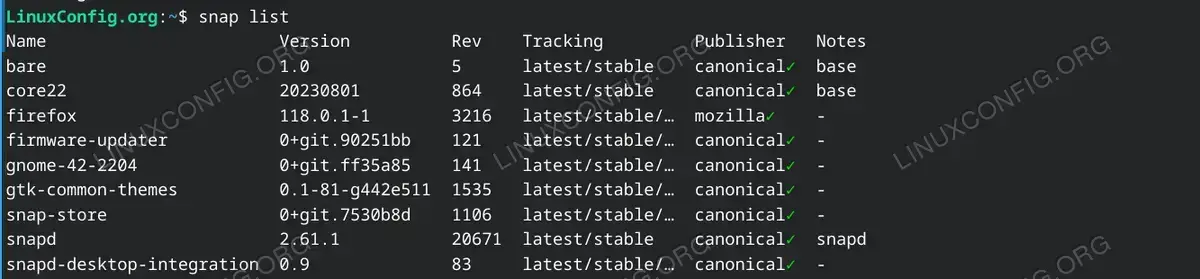 List Installed Snap Packages
