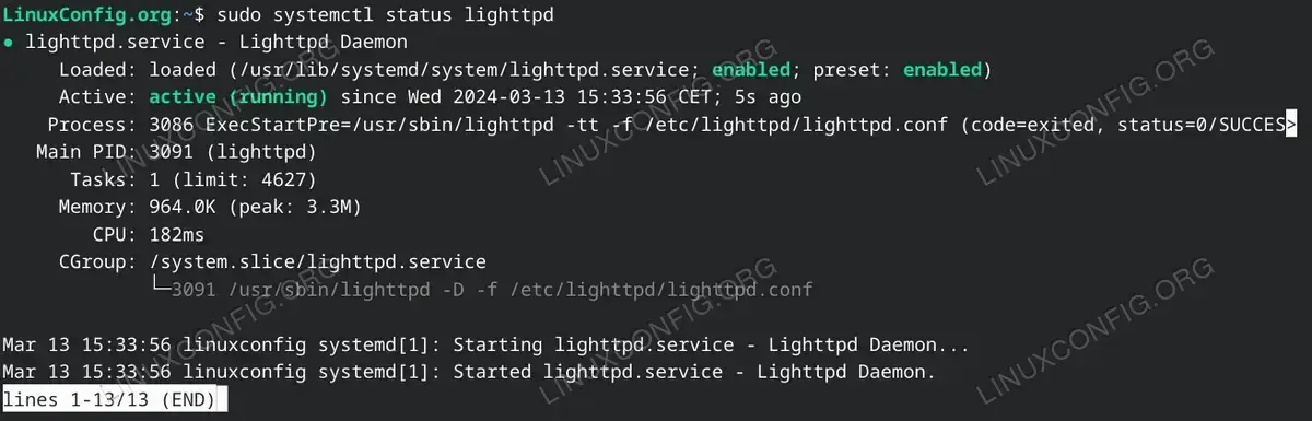 Check the Status of Lighttpd