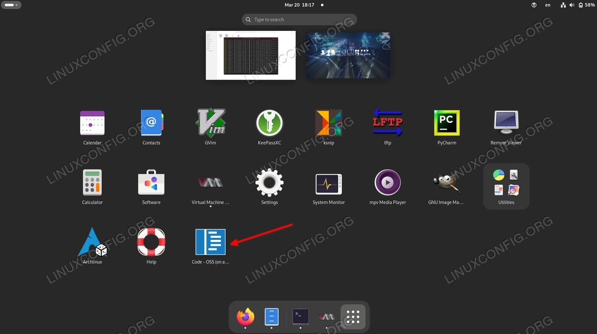 Code launcher in the host system applications menu
